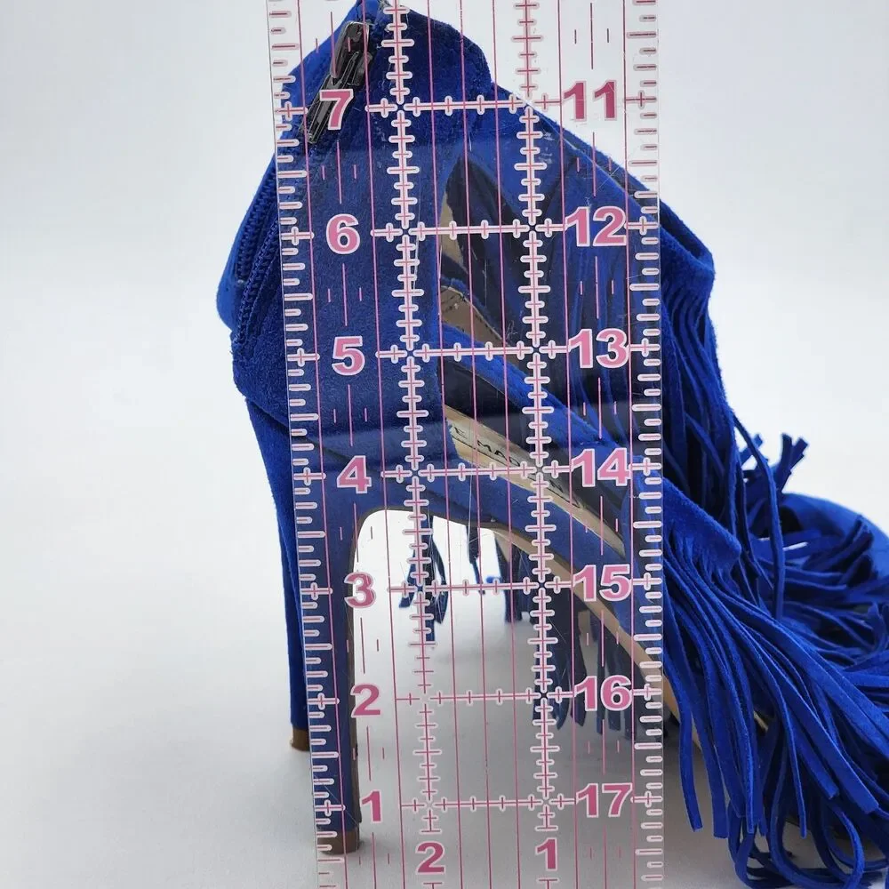 Steve Madden Fringly Funky Fringe Suede Pump Heels Boho Glam Royal Blue Size 9